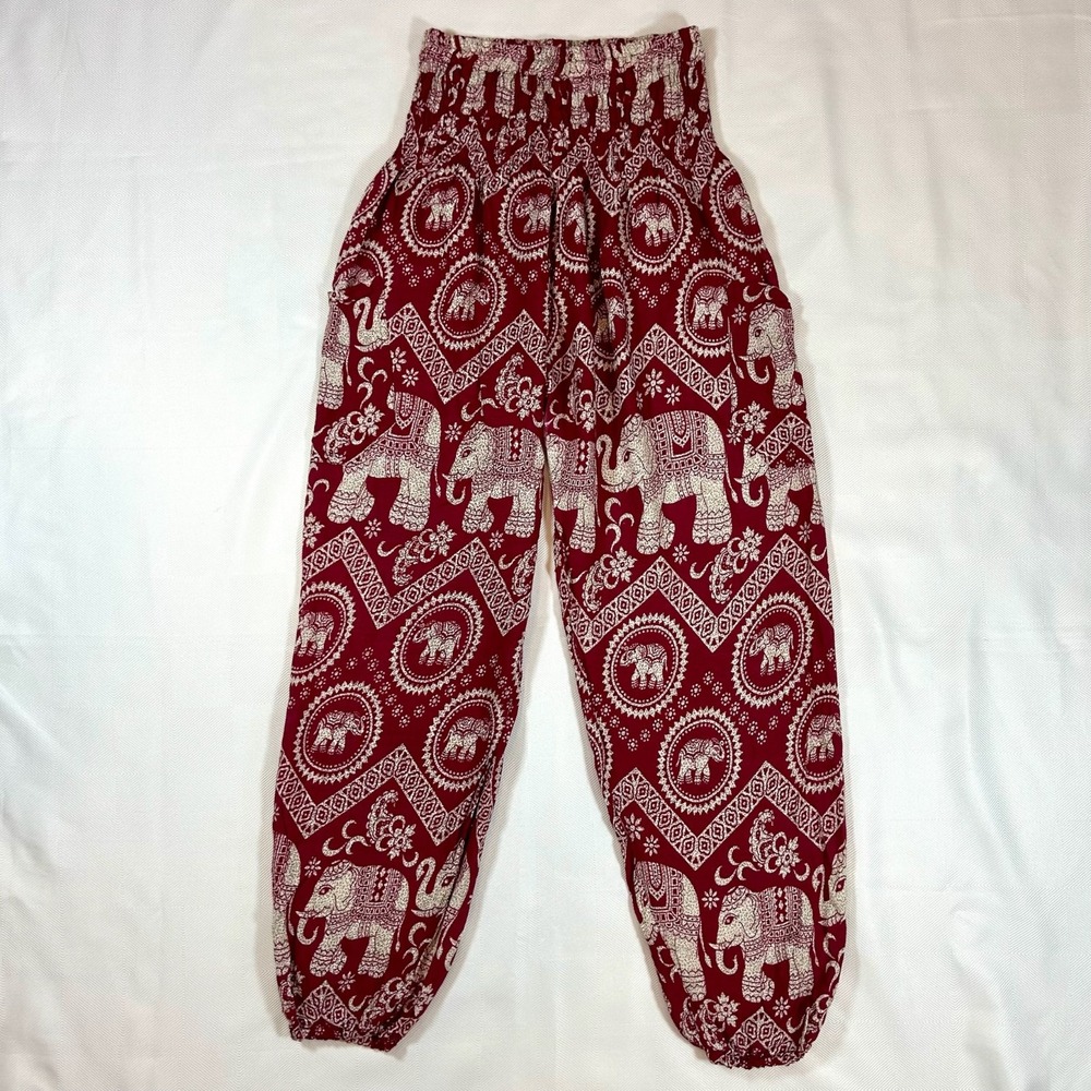 Earthbound Trading Co Burgundy Harem Pants Elephant Print Boho Hippie Womens S